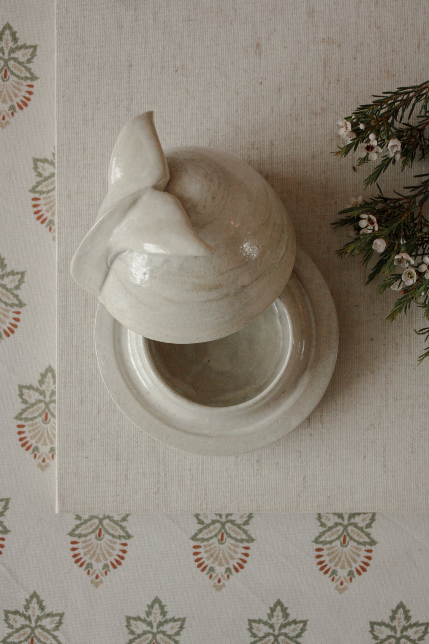 Vintage art pottery “whale tail” butter bell