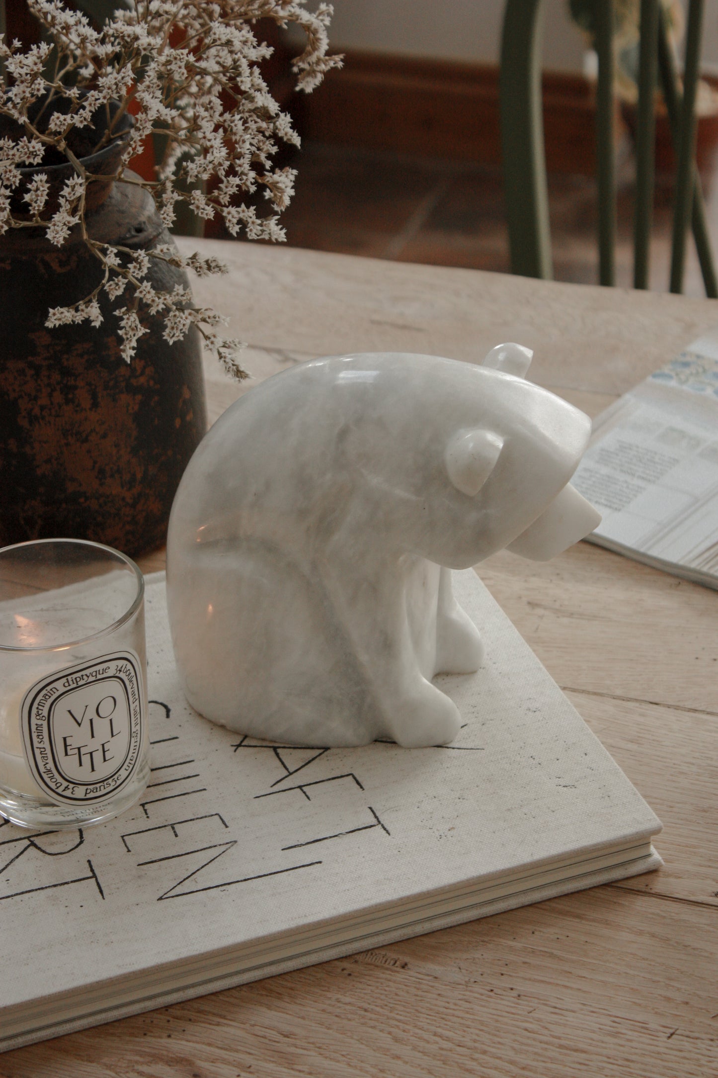 Vintage mid-century solid marble polar bear sculpture