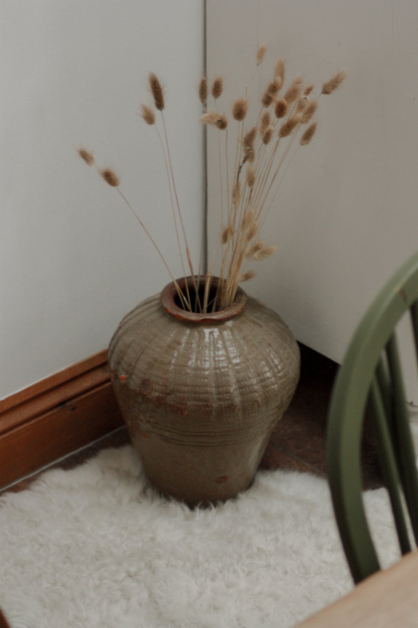 Large vintage olive toned Chinese rice wine jar