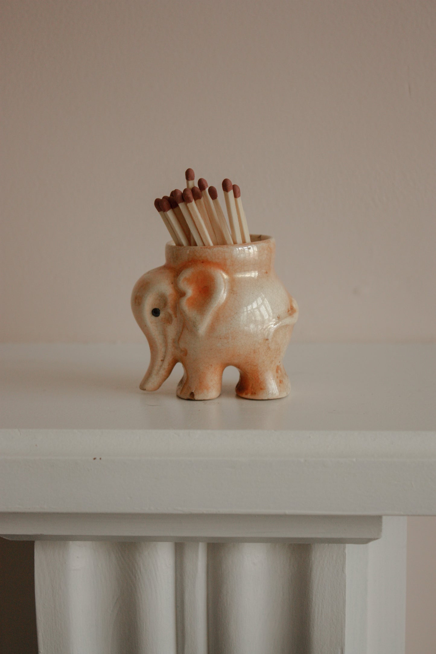 Vintage ceramic elephant match pot