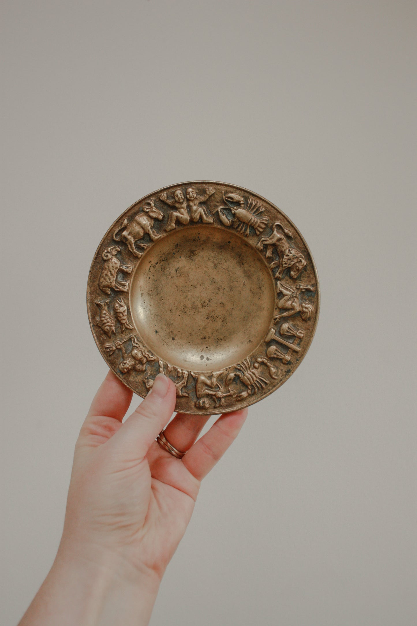 Vintage mid-century solid bronze zodiac bowl