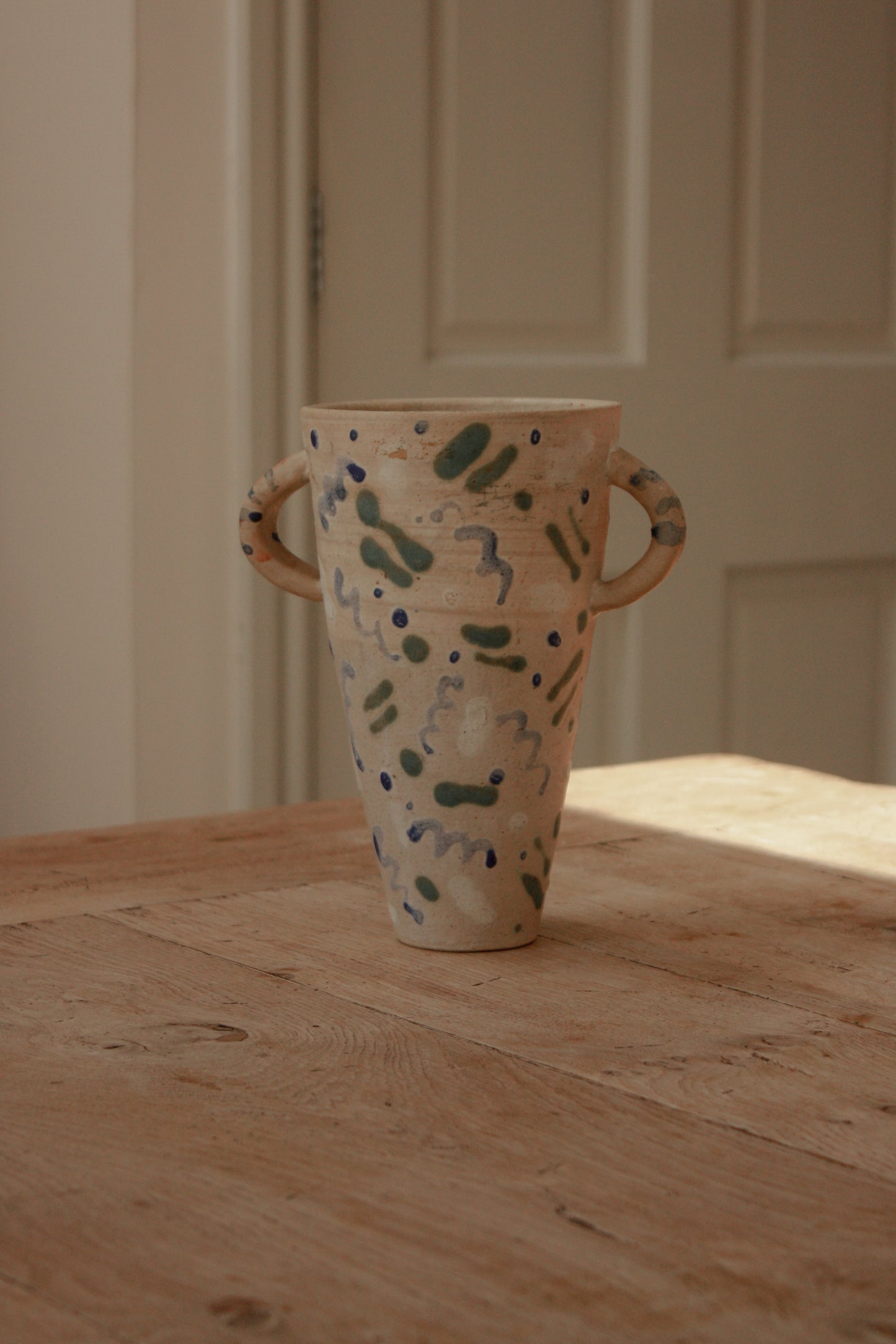 Vintage hand painted studio pottery trophy vase