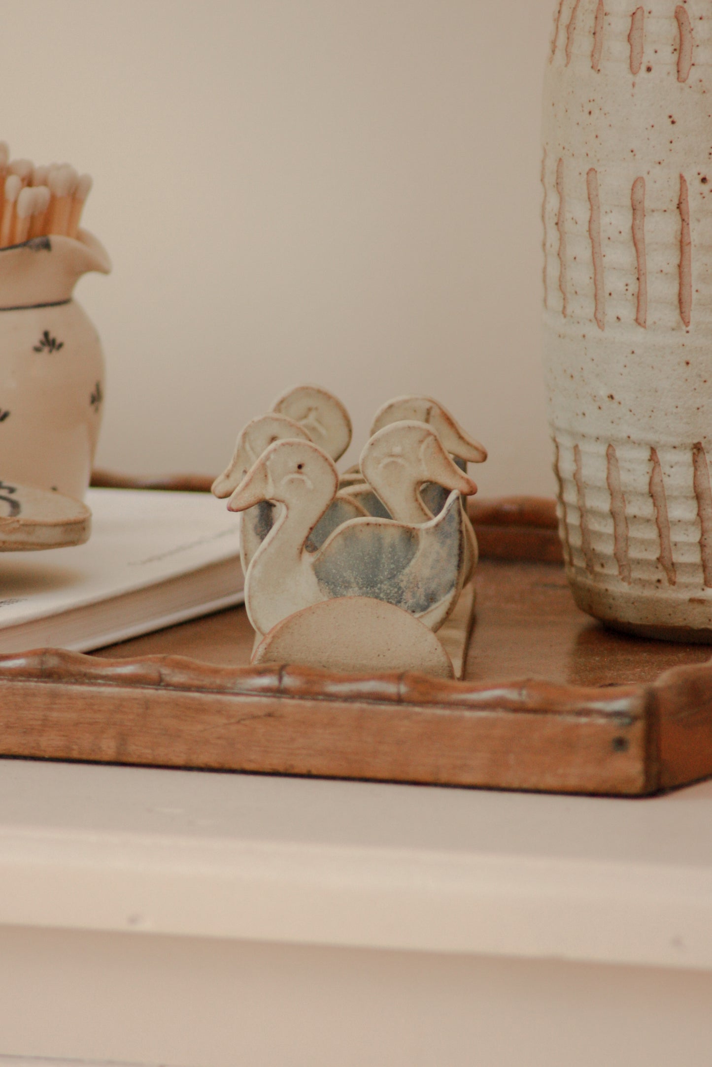 Vintage studio pottery duck toast rack / letter rack