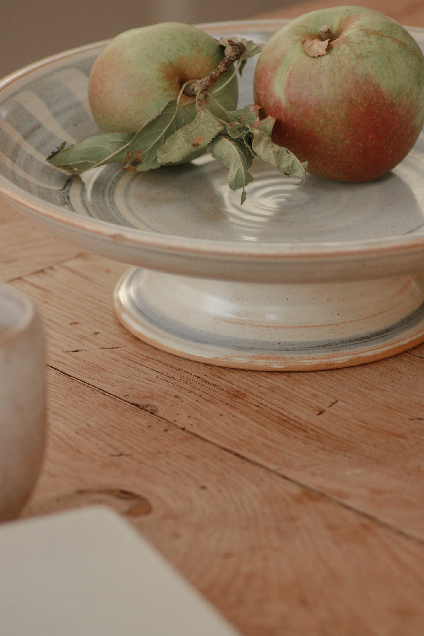 Studio pottery blue and white cake / fruit stand