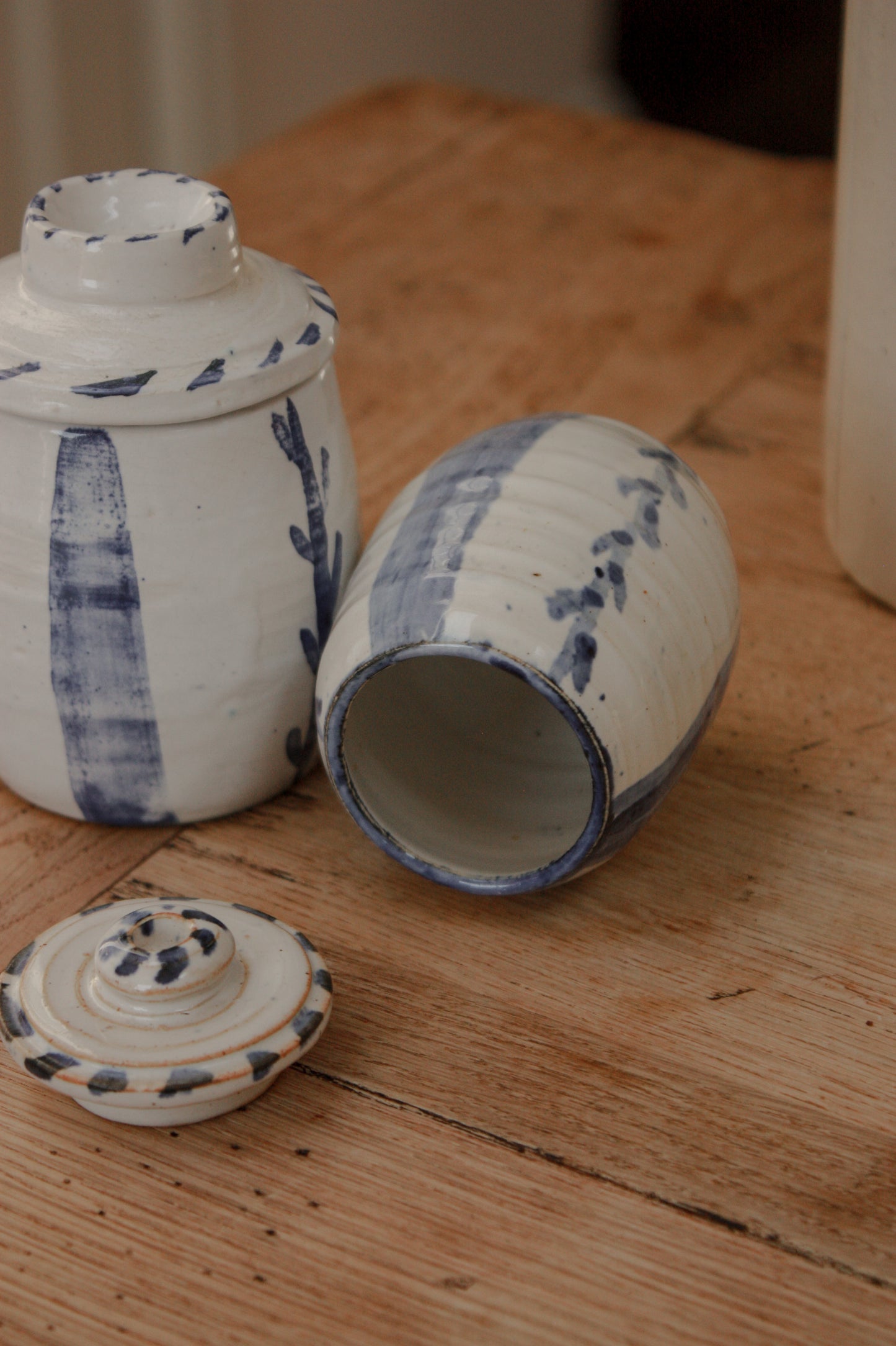 Vintage art pottery lidded pots - set of two