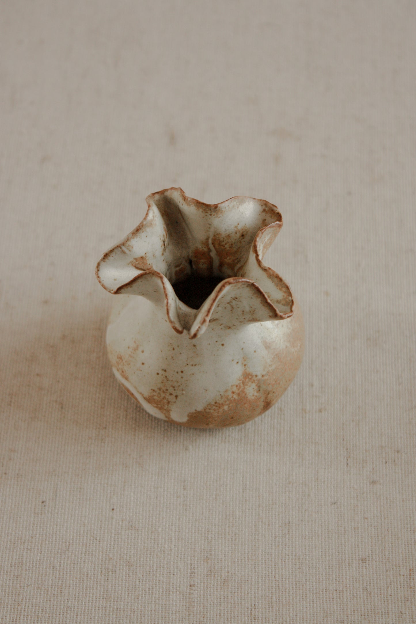 Studio pottery organic ruffle rim pot