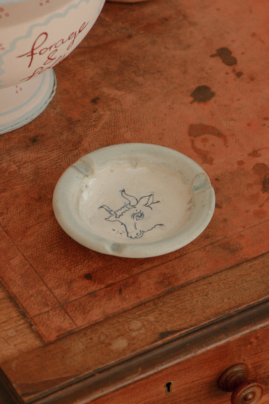 Vintage studio pottery cow ashtray dish