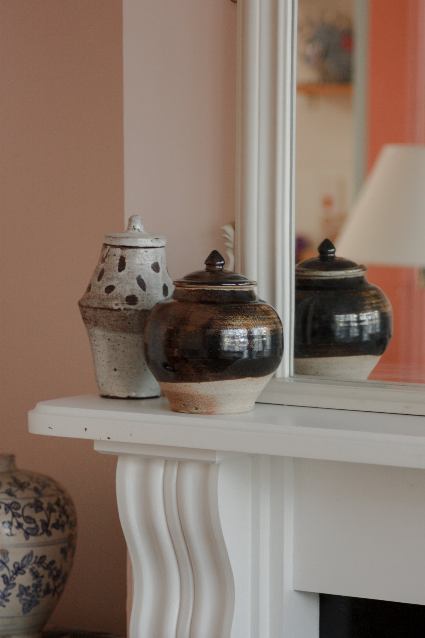 Vintage studio pottery lidded urn pot