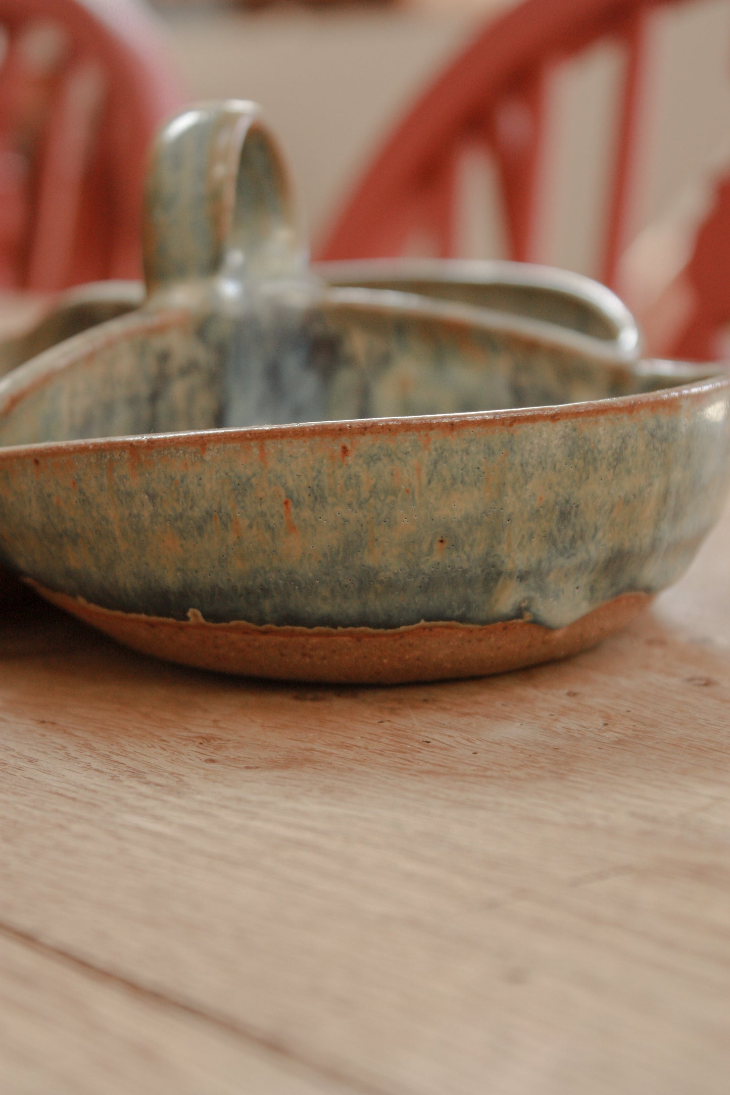 Studio pottery sectional dish with ocean glaze