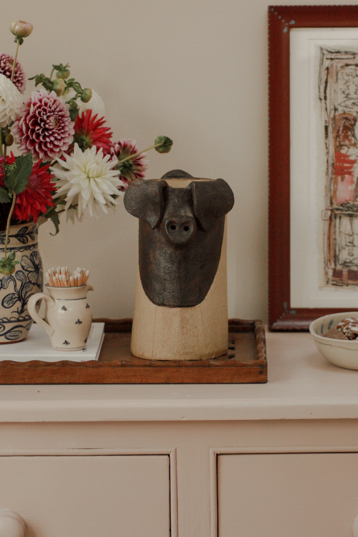 Art pottery saddleback pig tall pot