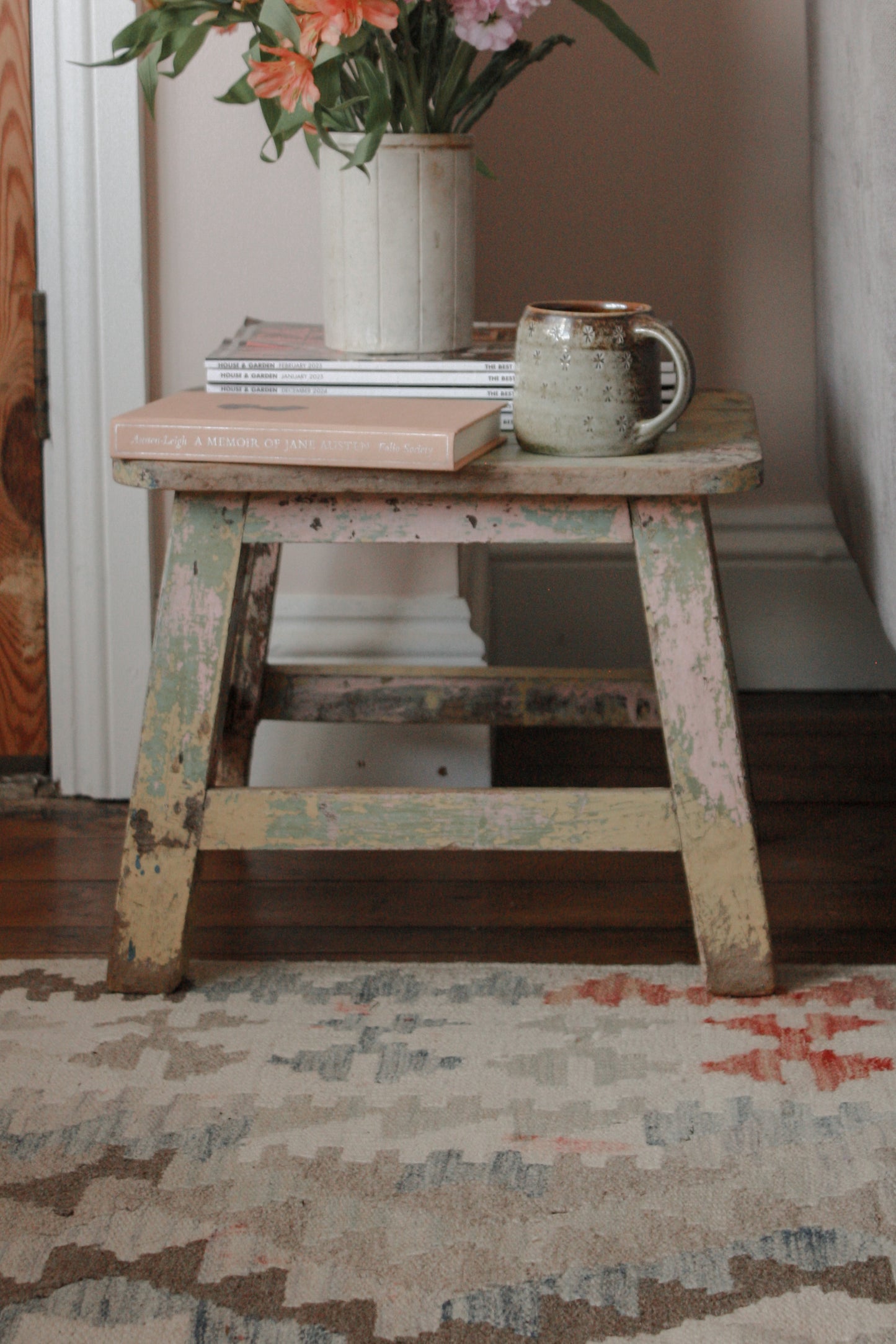 Vintage chippy painted side table
