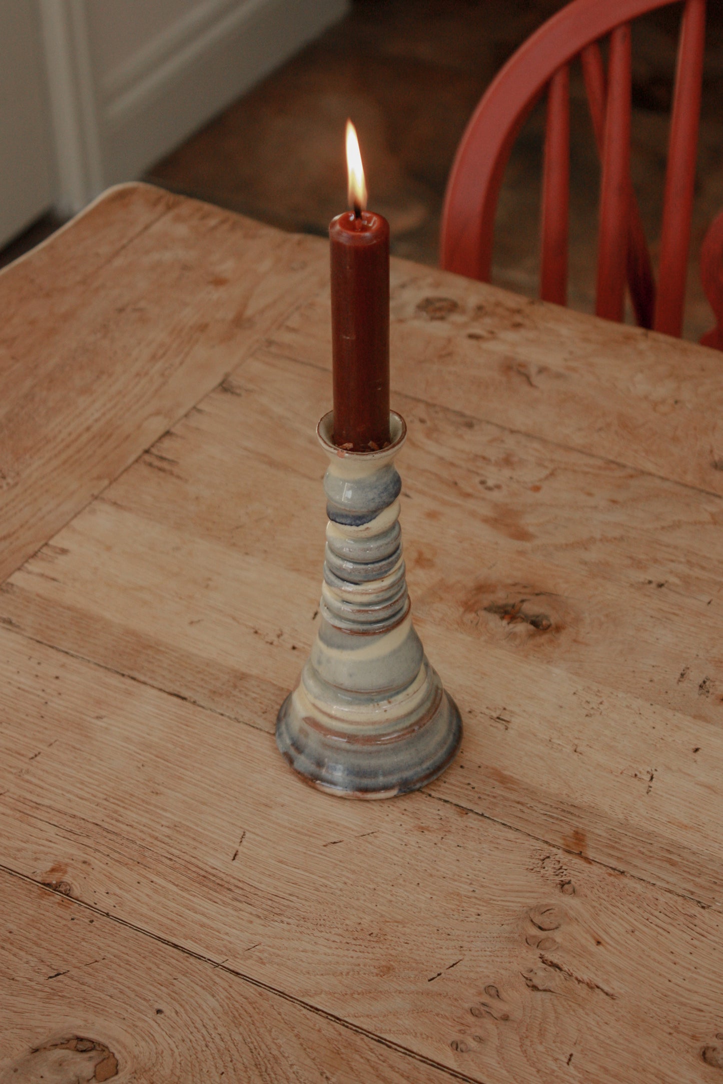 Vintage blue and cream candleholder