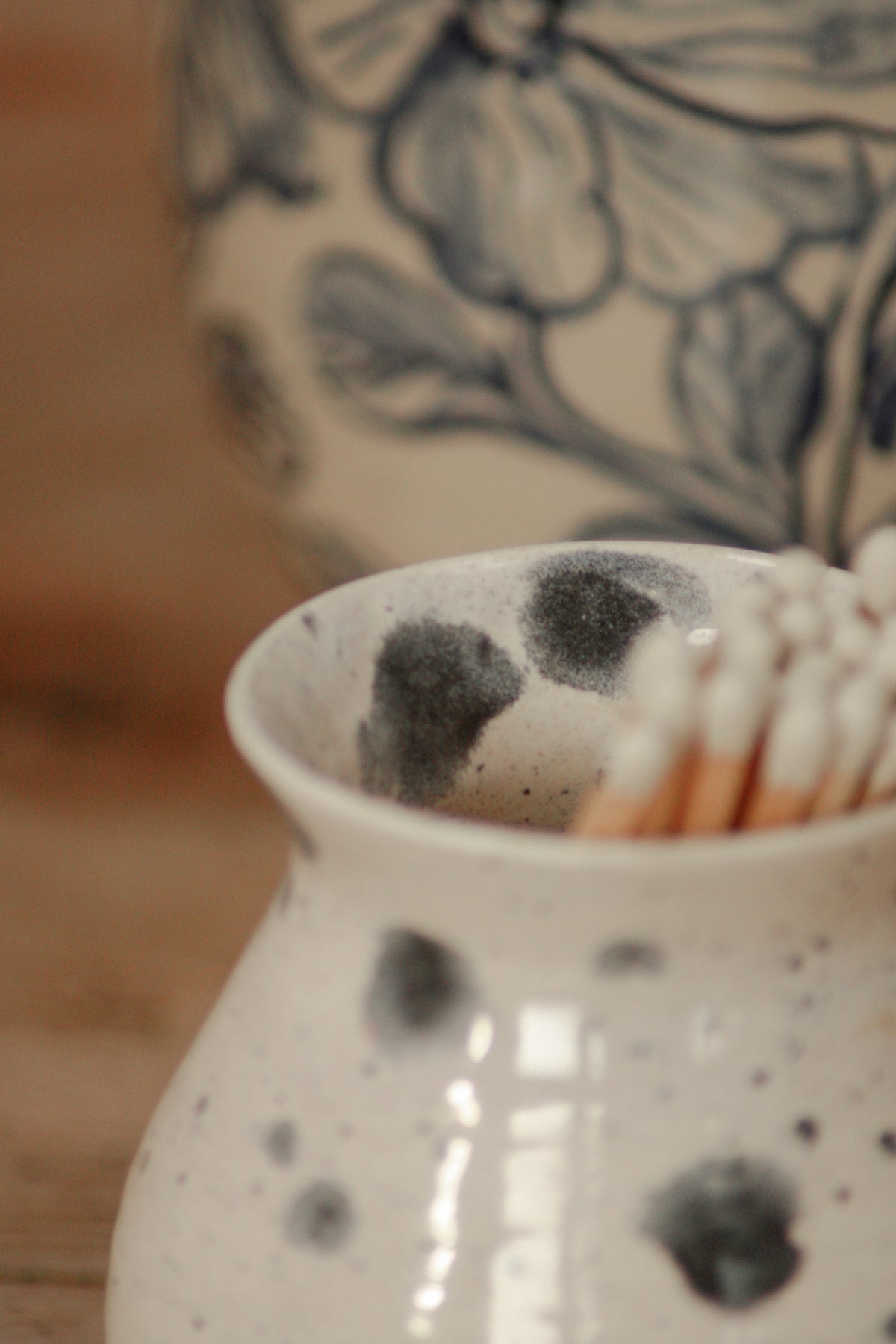 Contemporary art pottery blue and white splatter pot