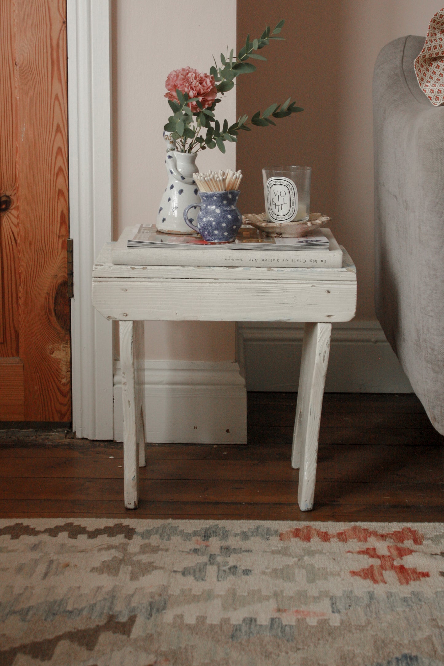Vintage chippy painted stool
