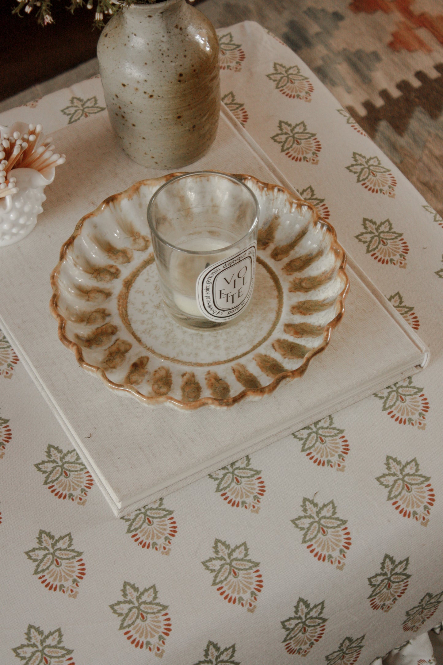 Rustic studio pottery scalloped dish