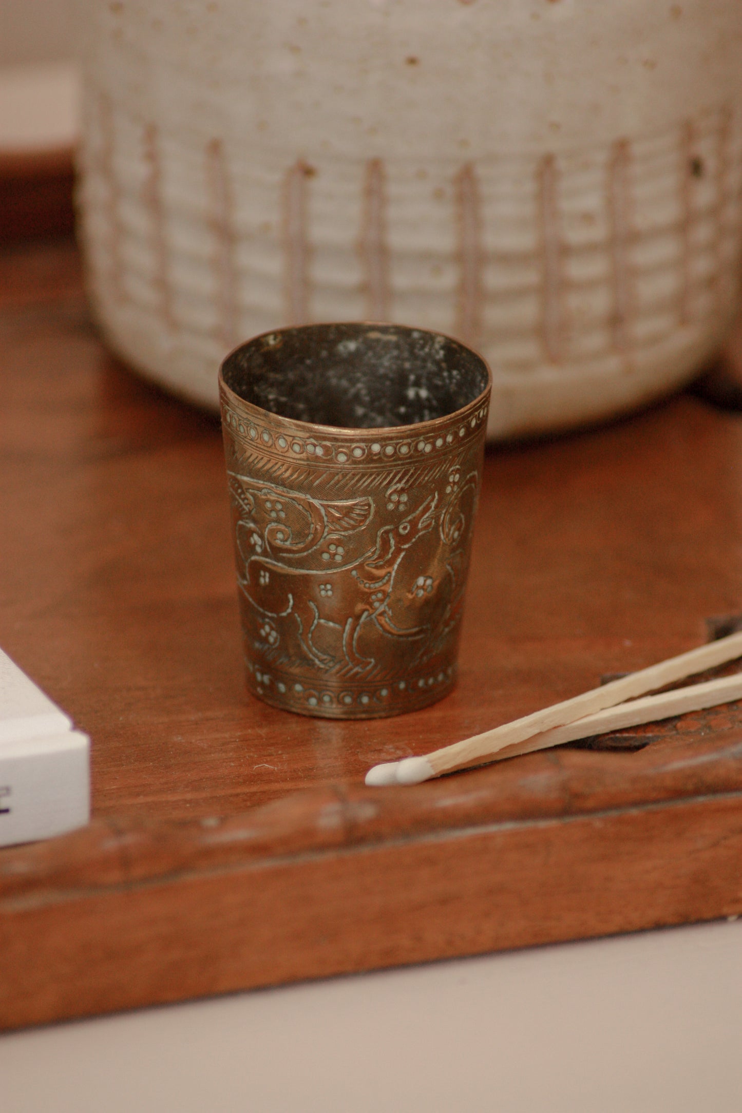 Vintage Indian brass lassi cup / match pot