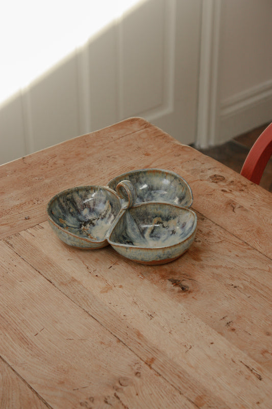 Studio pottery sectional dish with ocean glaze