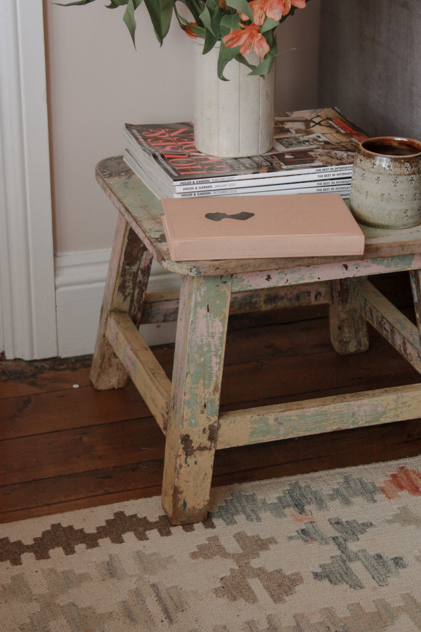 Vintage chippy painted side table
