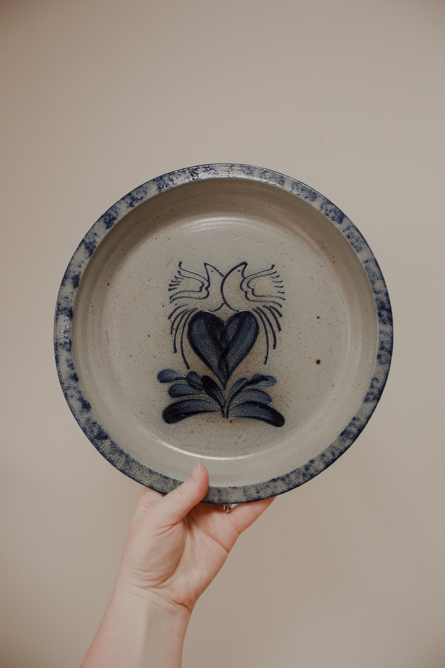Large art pottery dish - doves in love