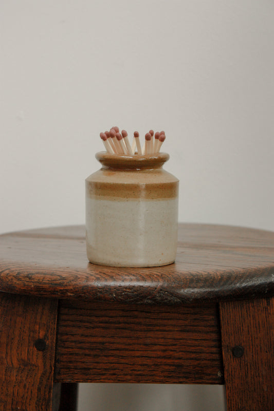 Vintage stoneware two tone match pot