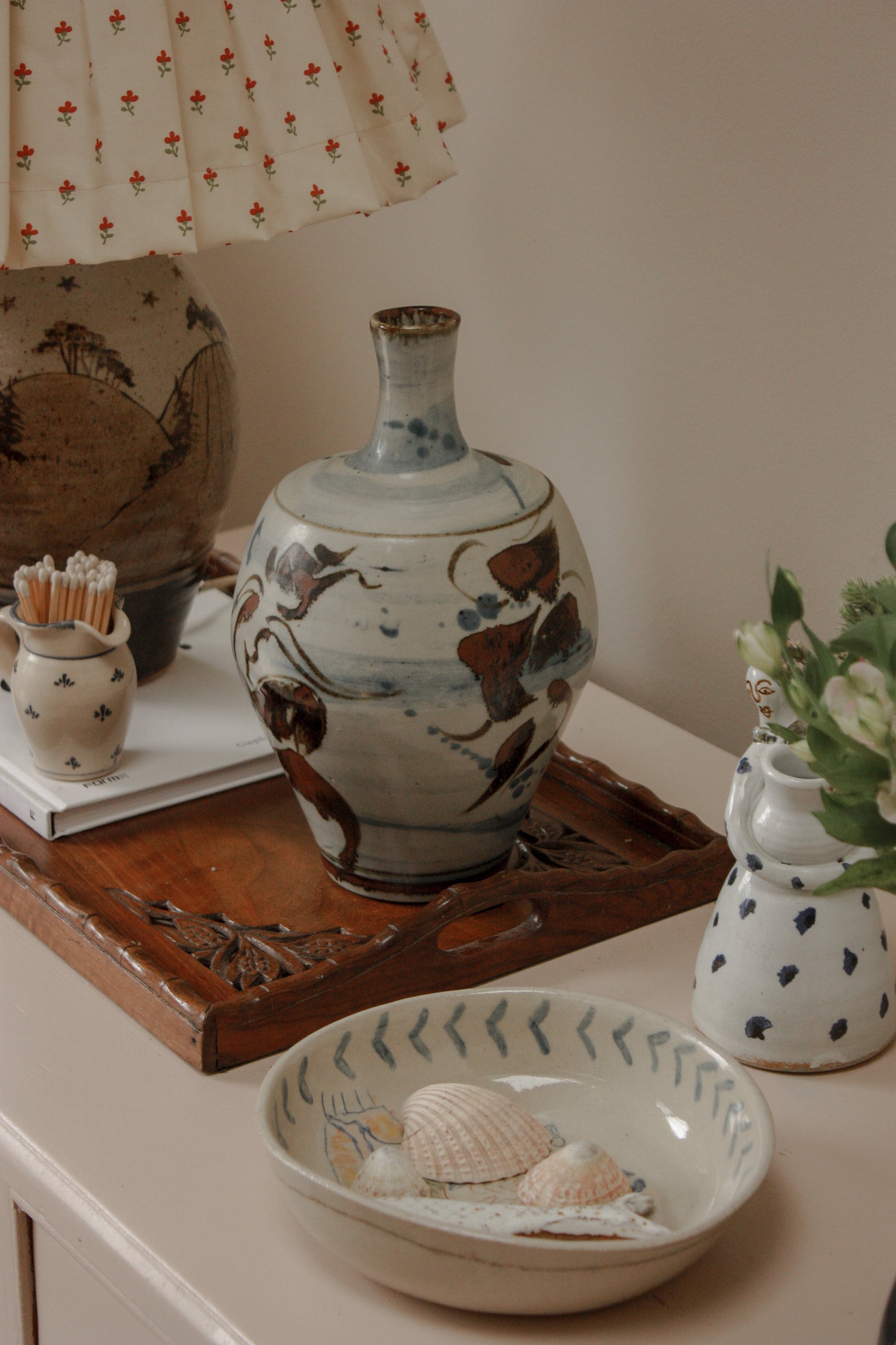 Vintage abstract mermaid studio pottery vessel