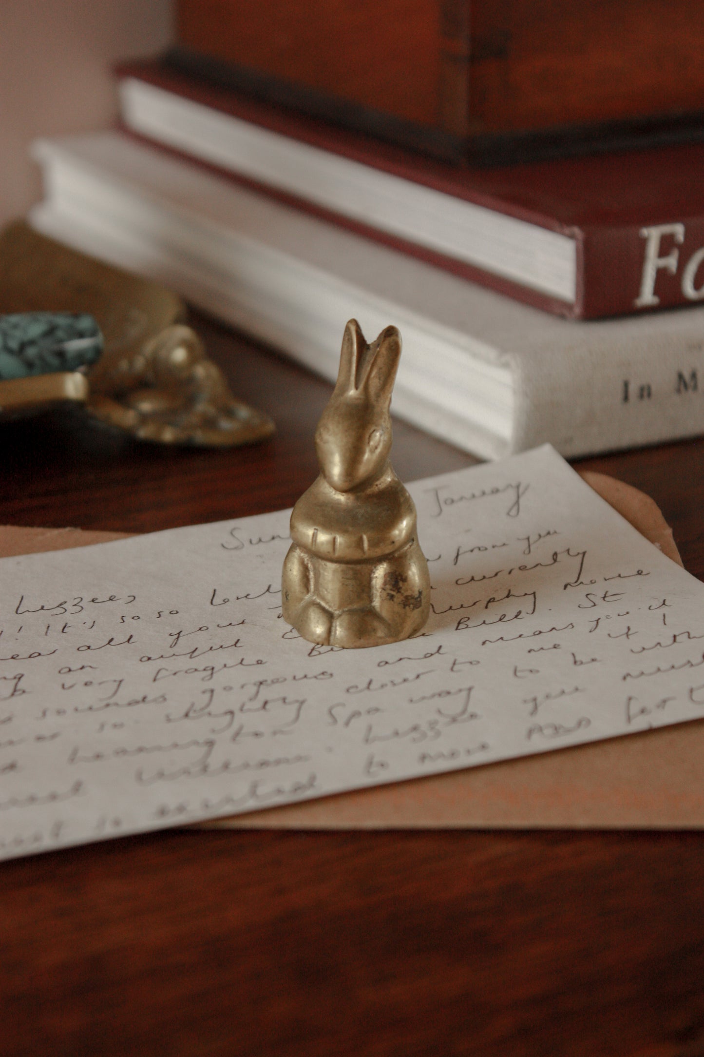 Vintage brass bunny paperweight