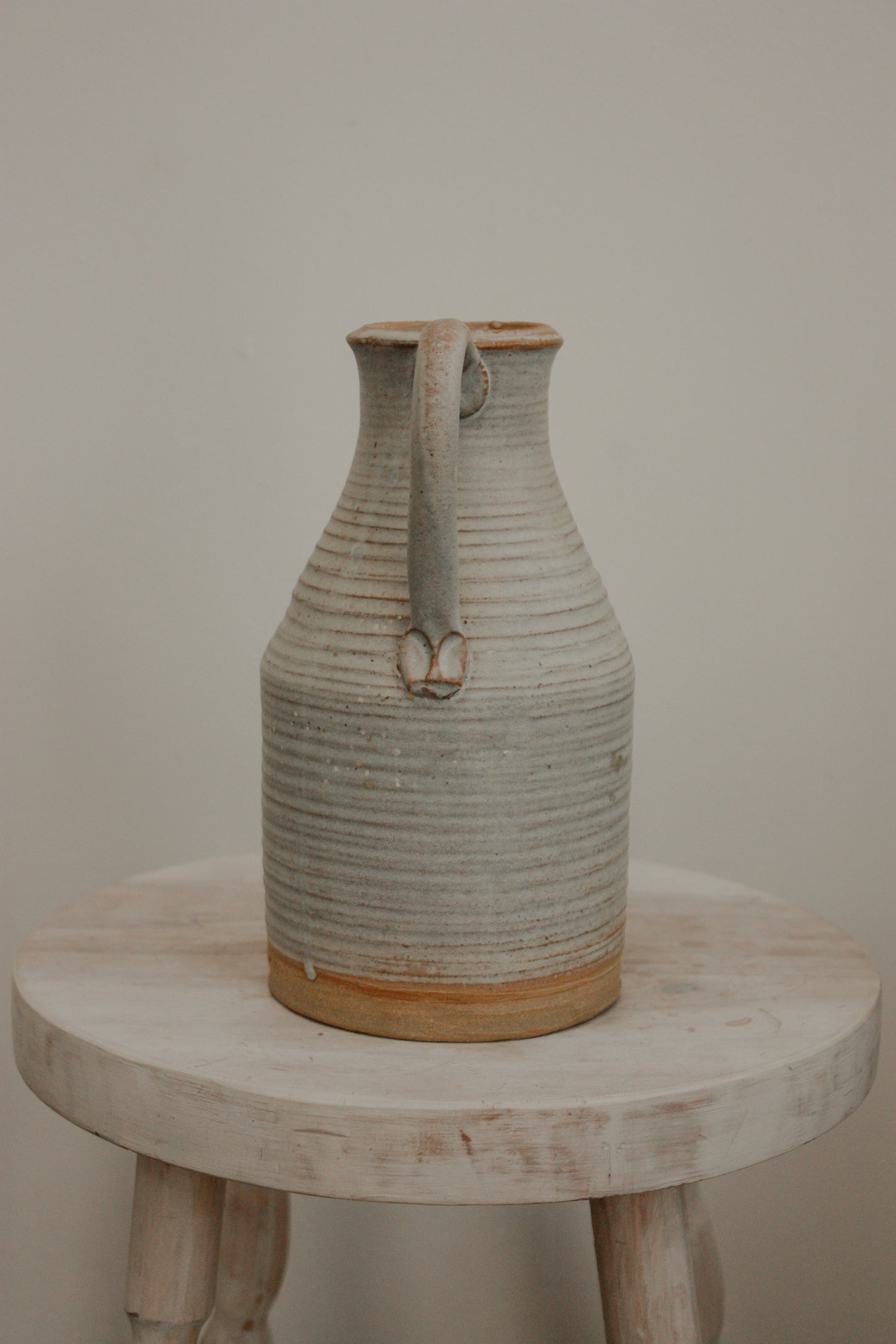 Vintage studio pottery ribbed jug - rustic glaze
