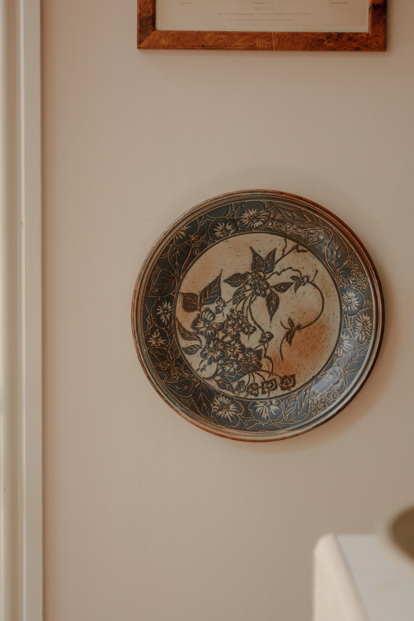Vintage large art pottery floral wall plate