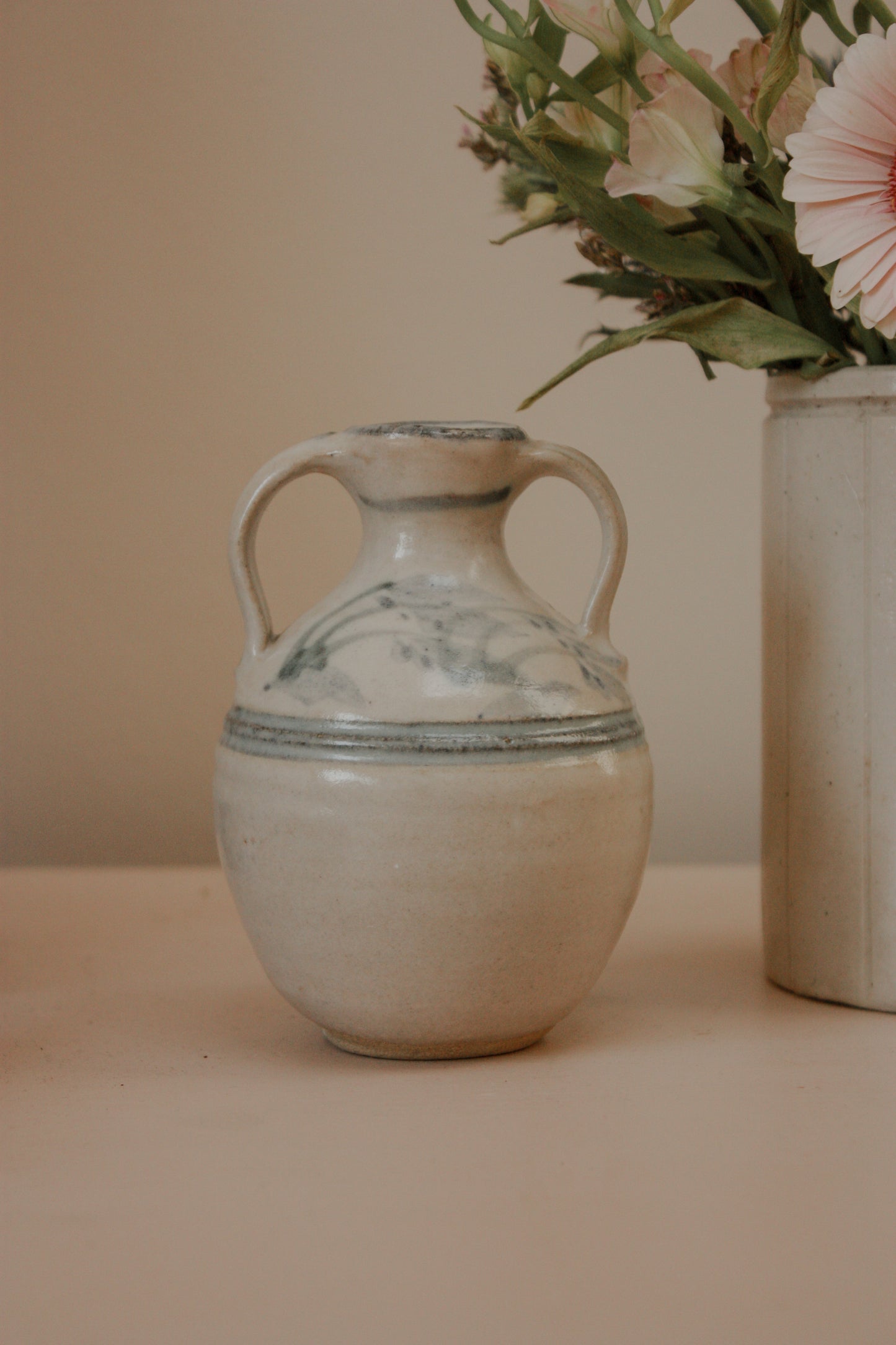 Vintage studio pottery double handled amphora vessel
