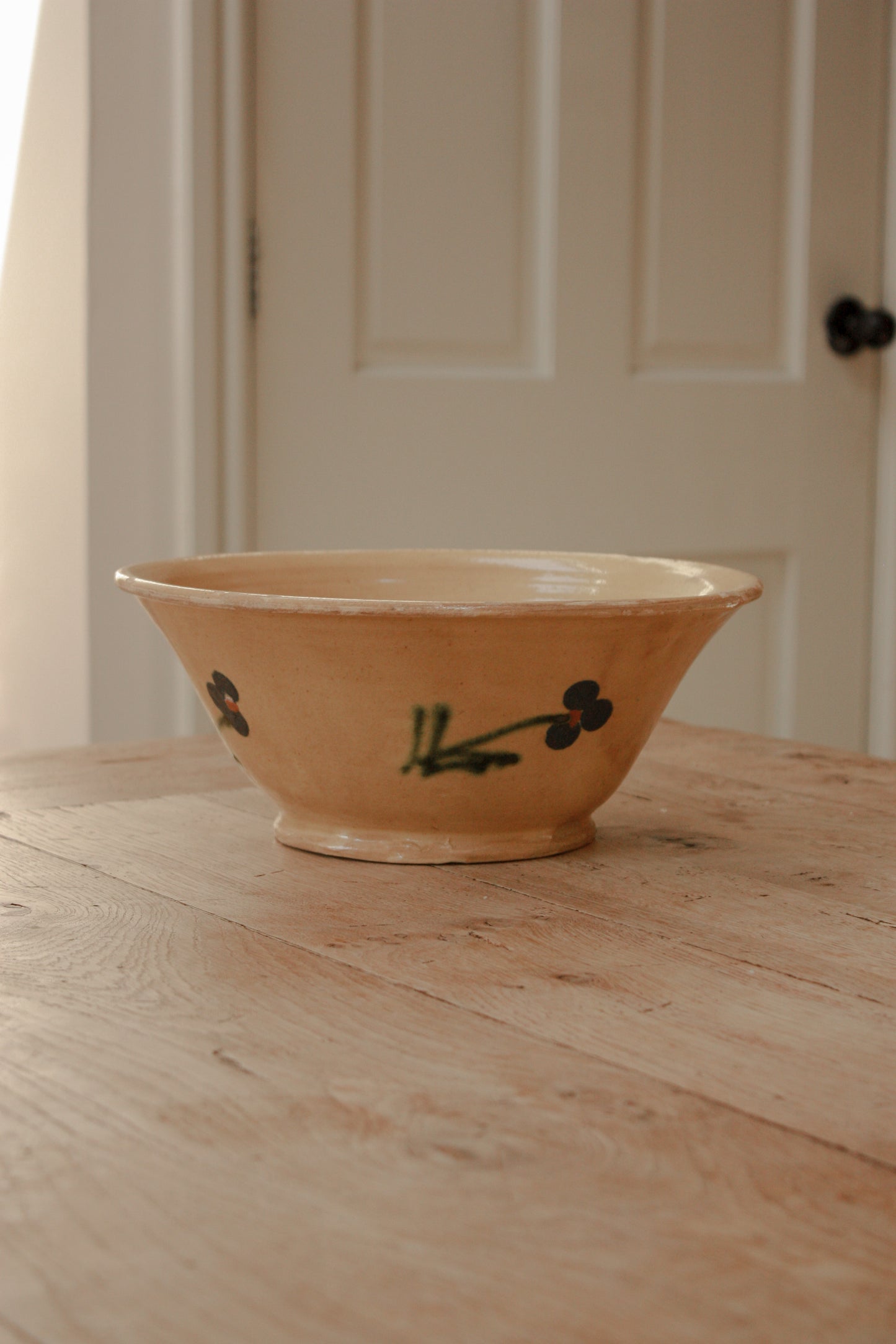 Large French slipware bowl - cream floral