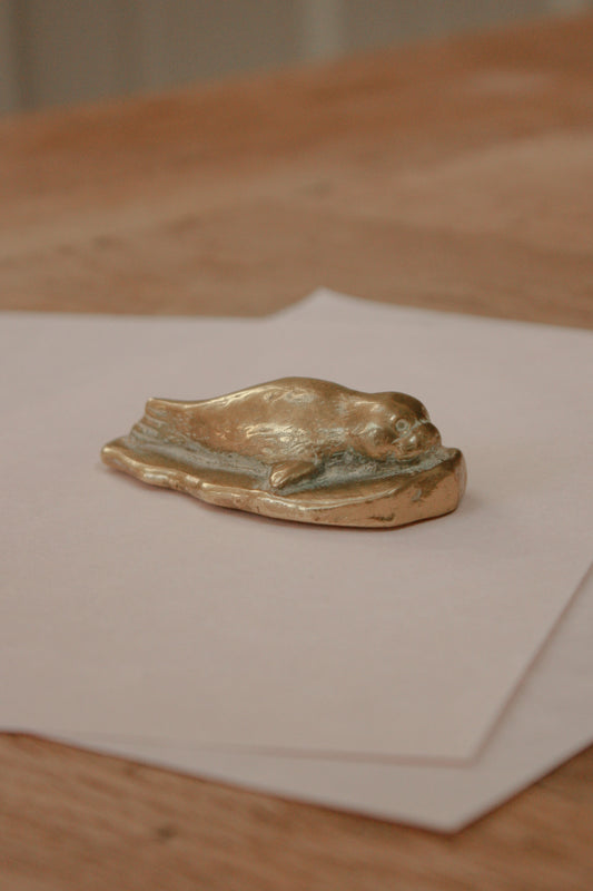 Vintage solid brass seal pup paperweight