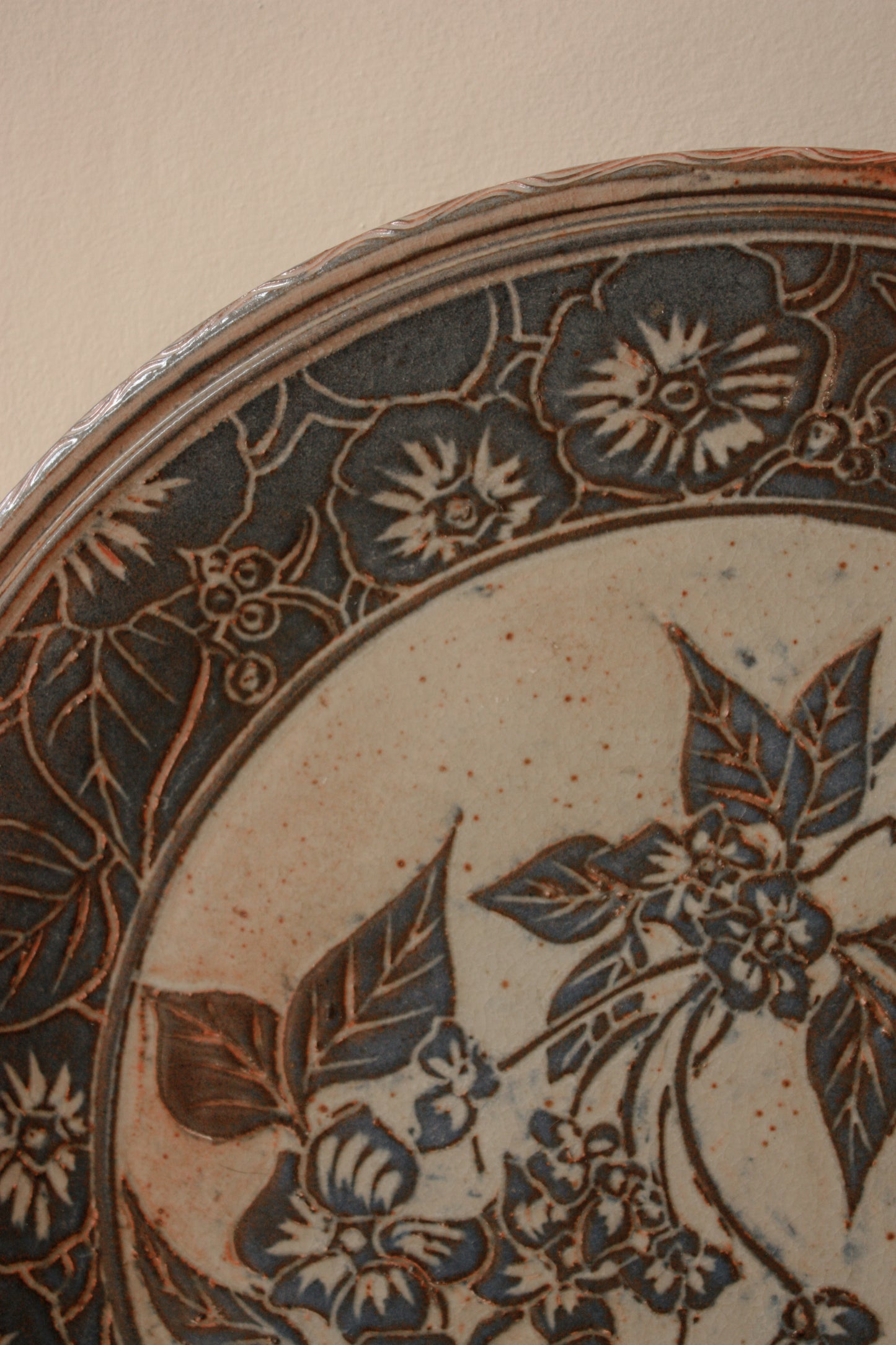 Vintage large art pottery floral wall plate