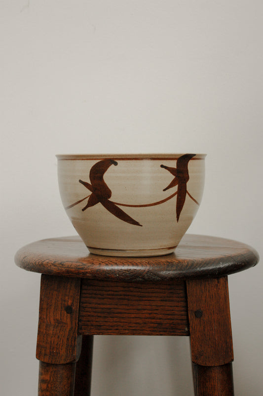 Vintage studio pottery bowl - earth and cream