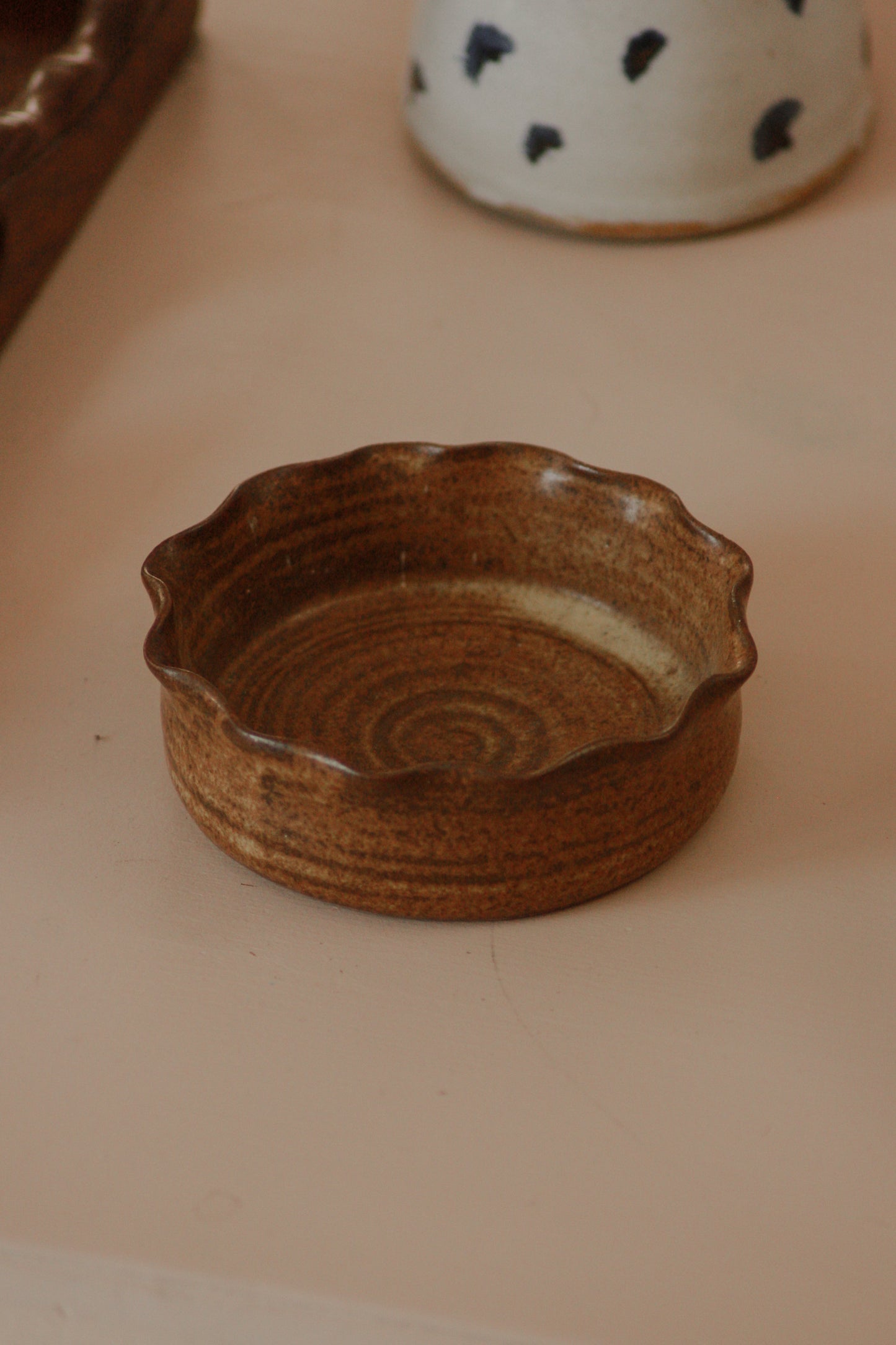Vintage studio pottery ruffle rim dish