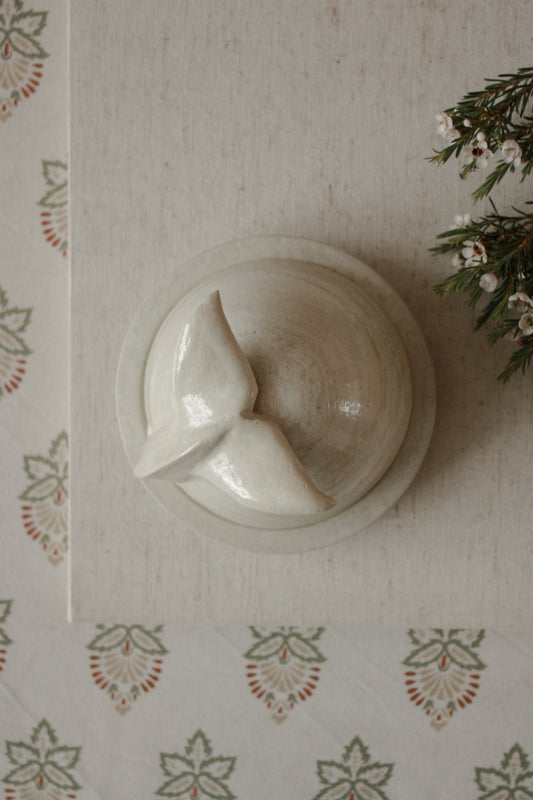 Vintage art pottery “whale tail” butter bell