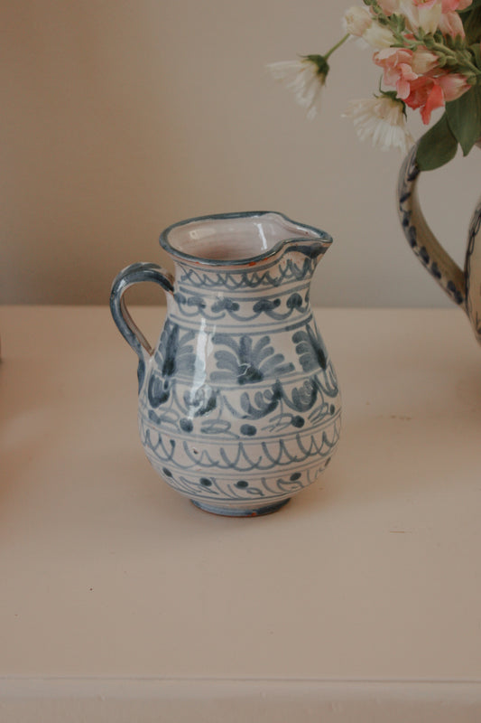 Vintage hand painted blue and white jug