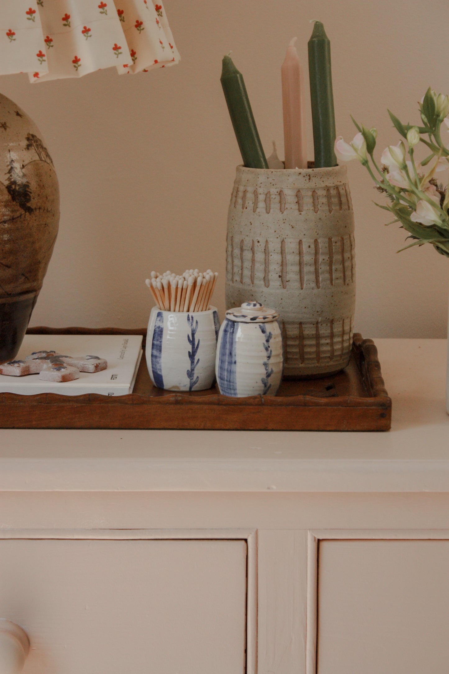 Vintage art pottery lidded pots - set of two