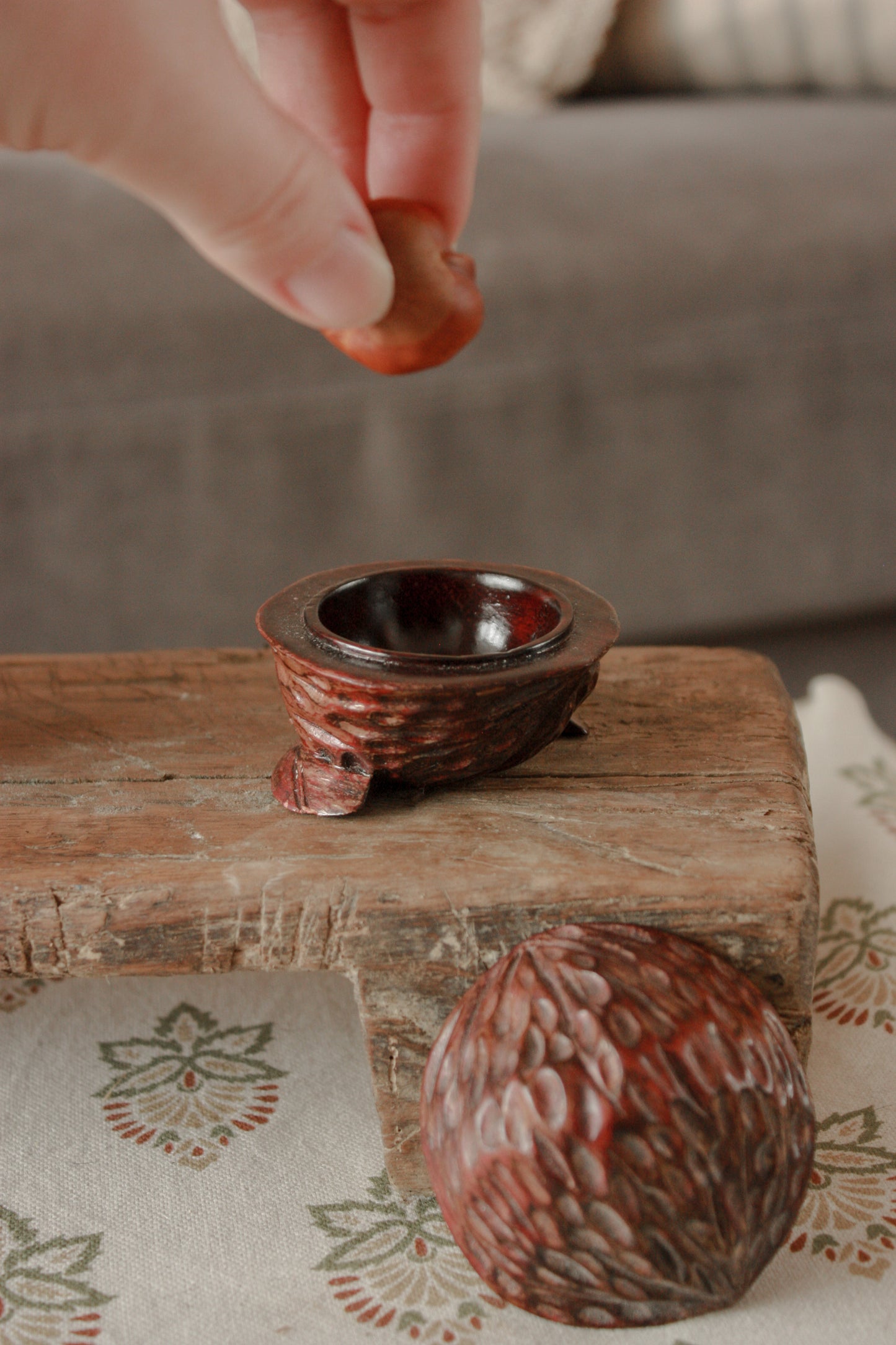 Vintage hand carved walnut pot