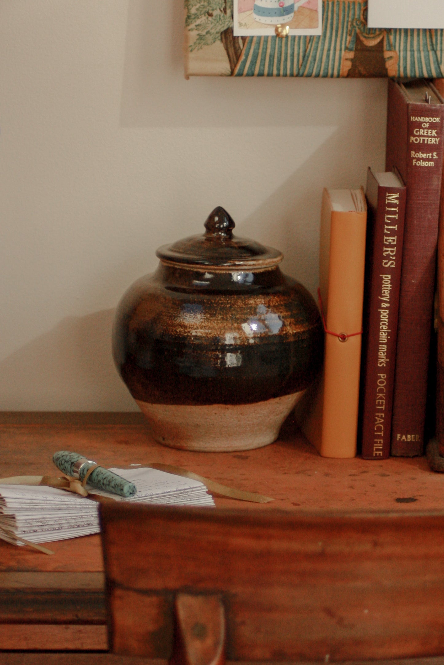 Vintage studio pottery lidded urn pot