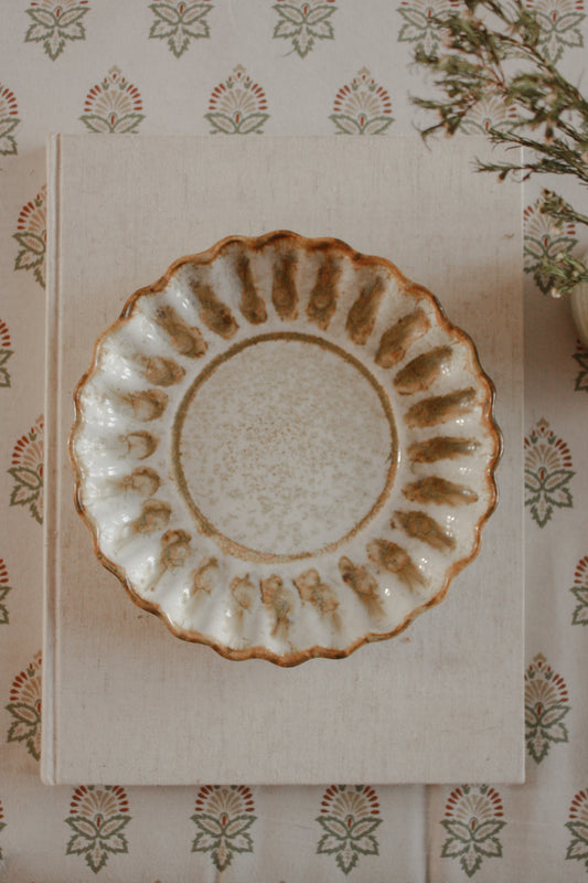 Rustic studio pottery scalloped dish