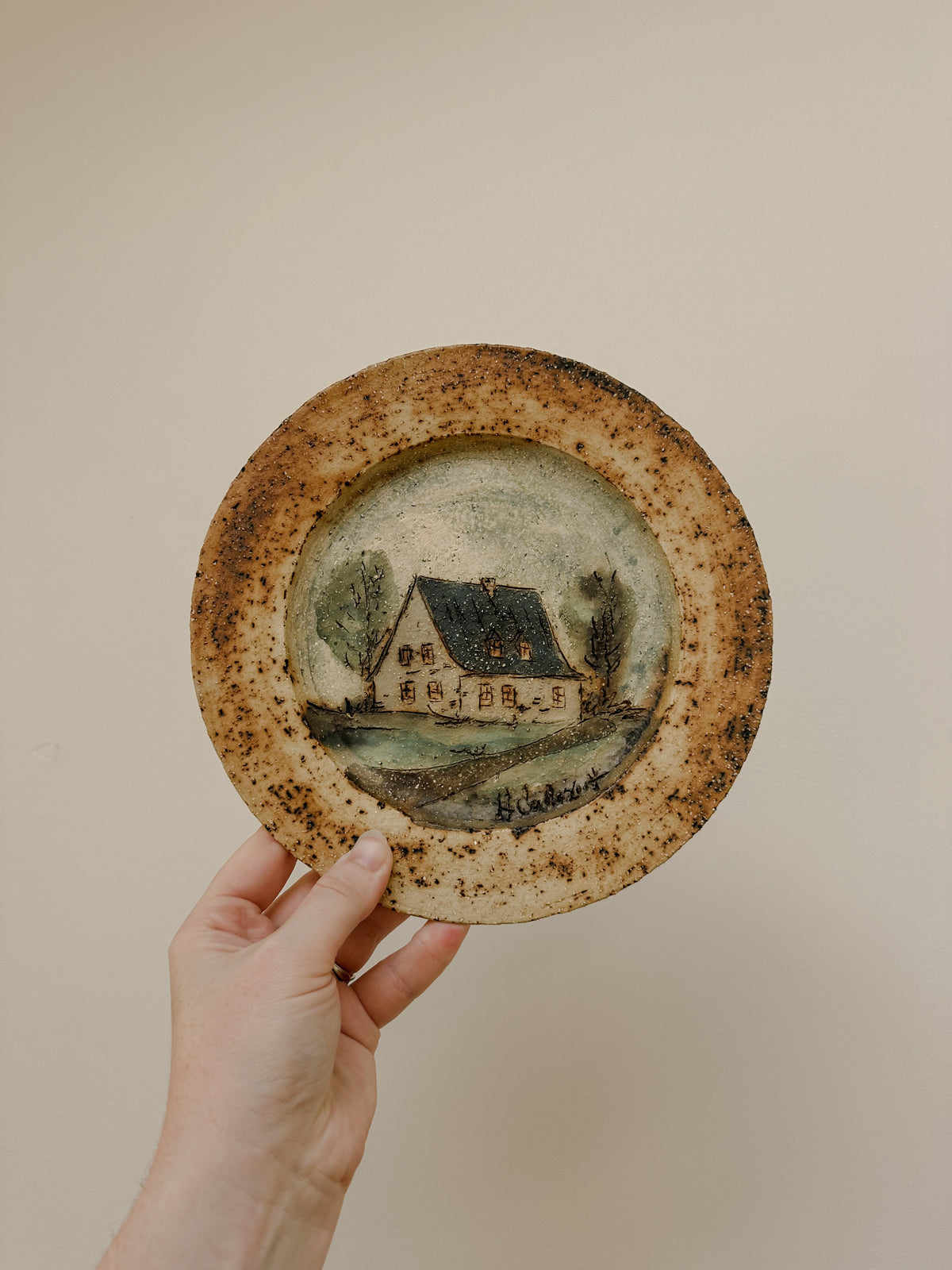 vintage art pottery wall plate - Hubert Du Roscoat