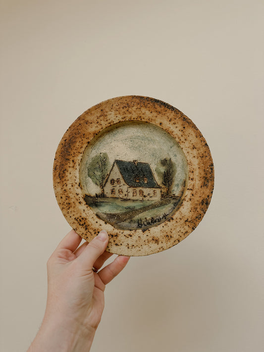 vintage art pottery wall plate - Hubert Du Roscoat