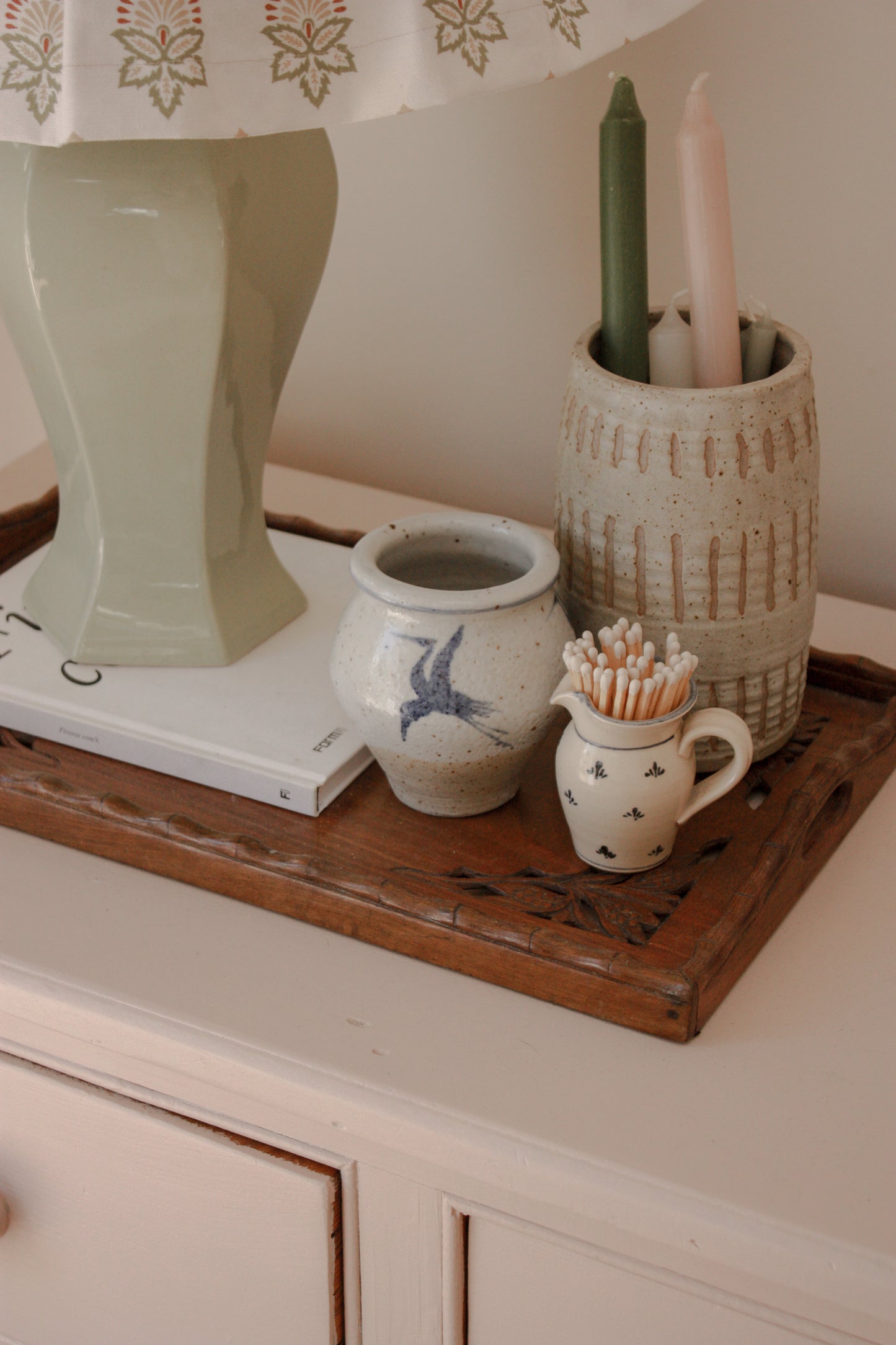 Handpainted Crane studio pottery vessel