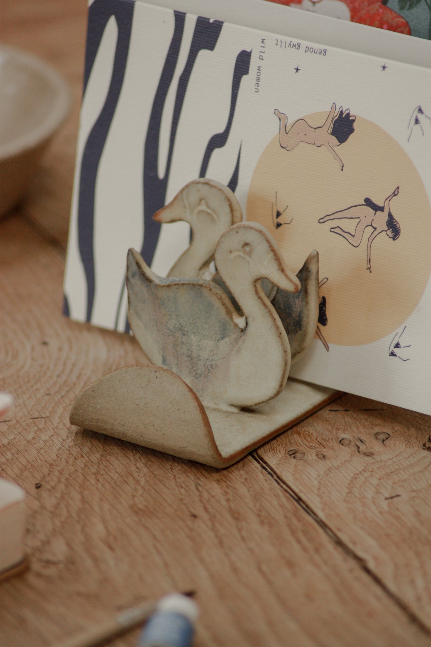 Vintage studio pottery duck toast rack / letter rack