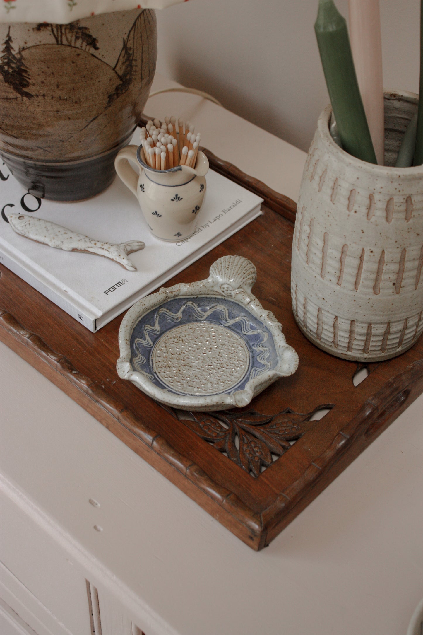 Rare studio pottery shell garlic grater / trinket dish - Mike Goddard