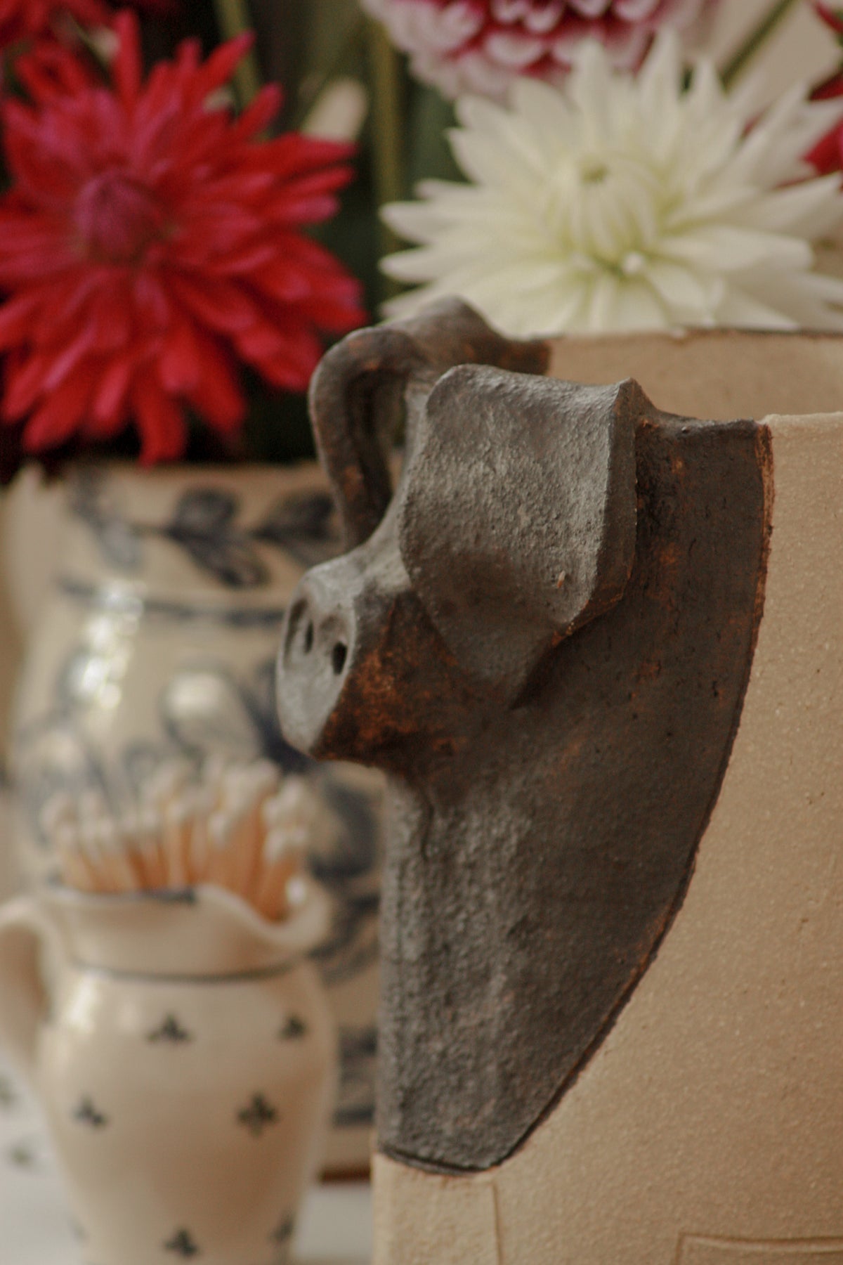 Art pottery saddleback pig tall pot