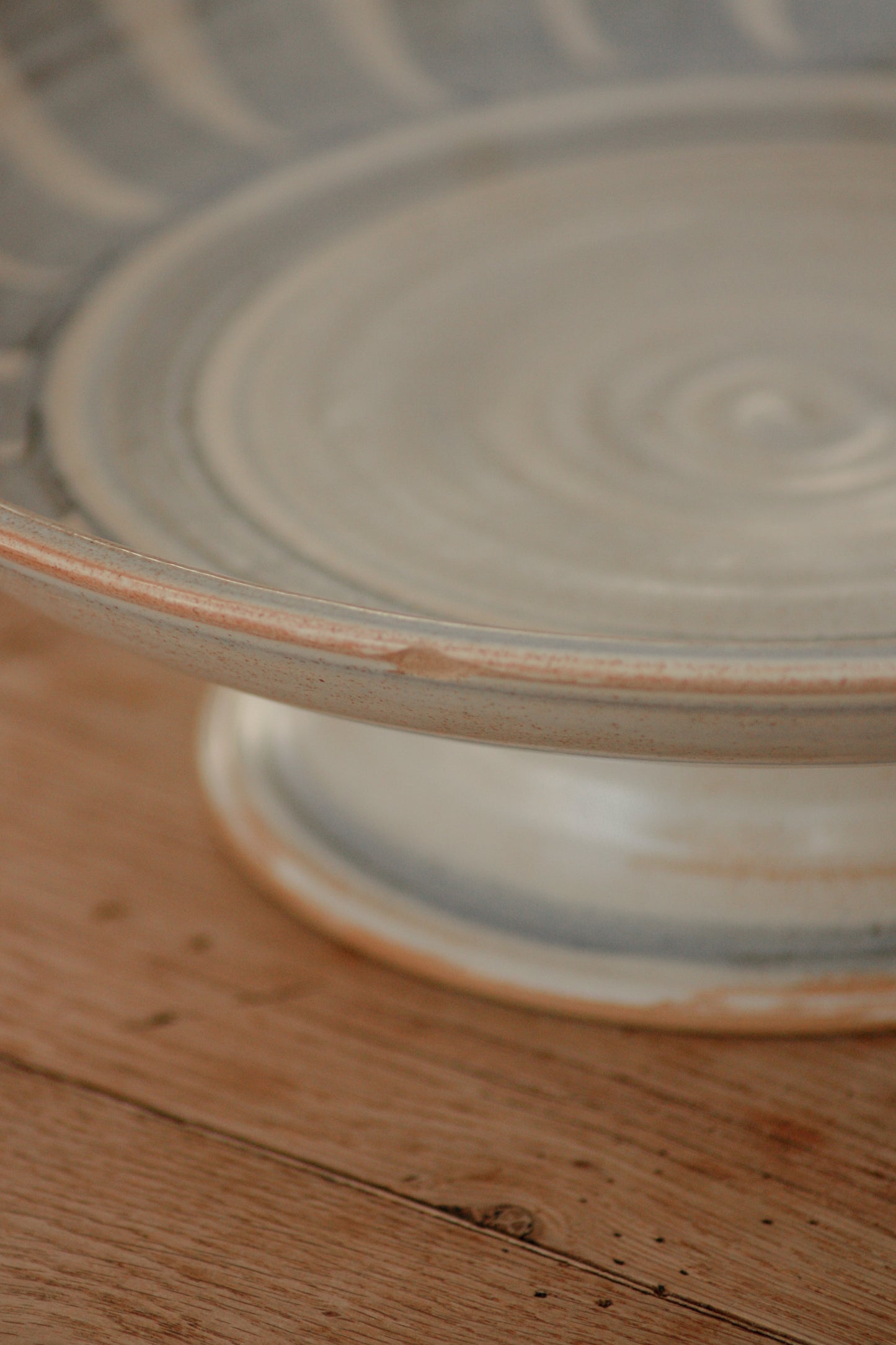Studio pottery blue and white cake / fruit stand