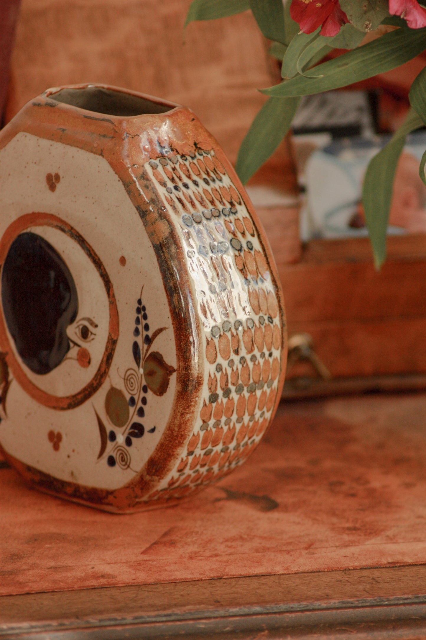 Vintage Mexican Tonala celestial vase - sun & moon