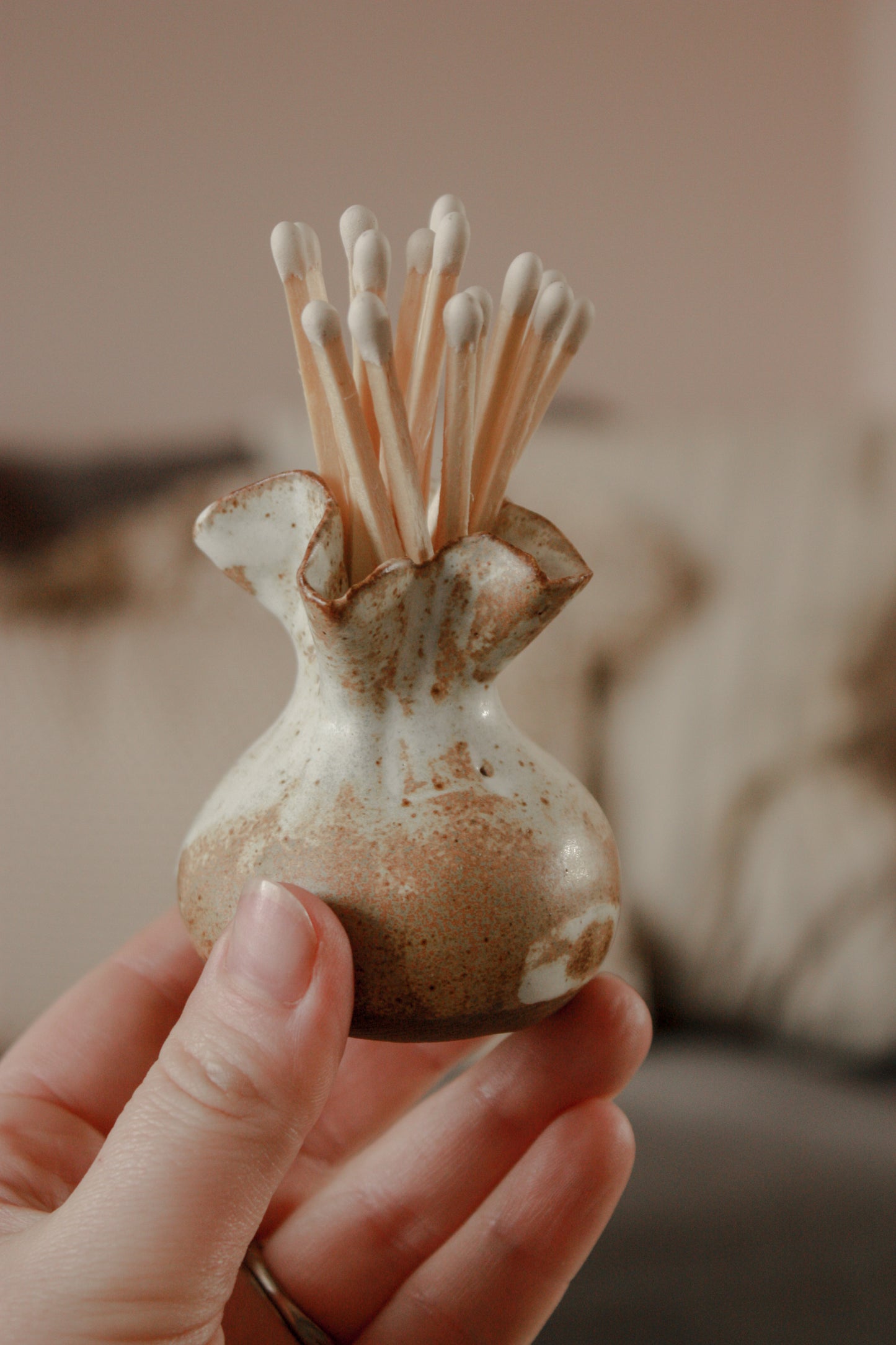 Studio pottery organic ruffle rim pot