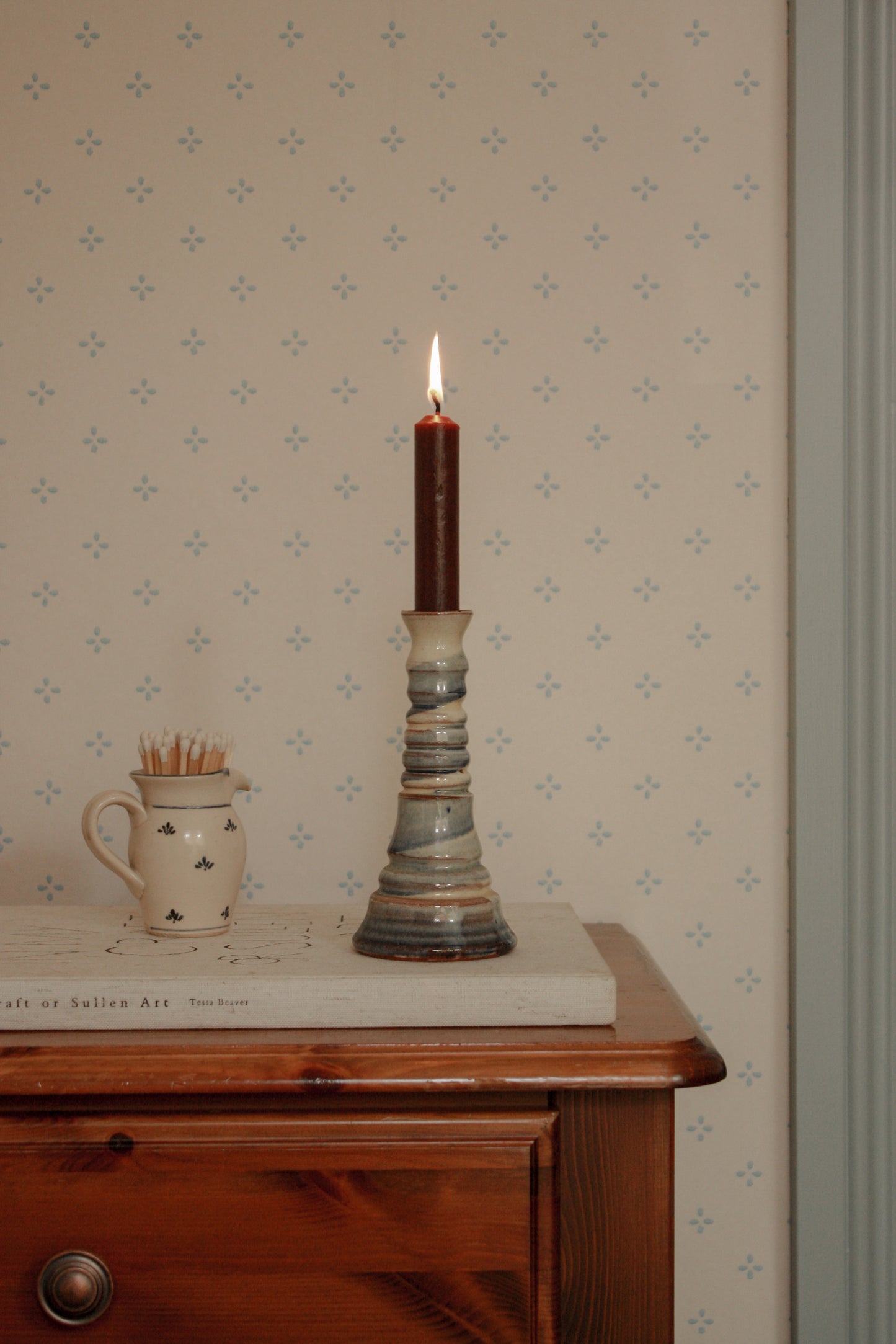 Vintage blue and cream candleholder